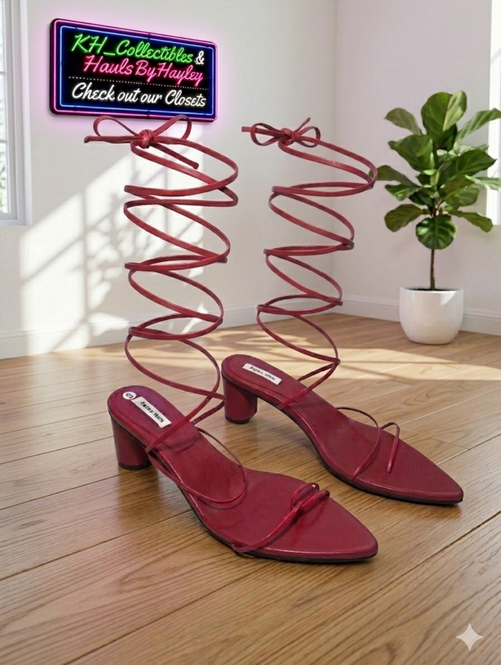 Reike Nen Red Five Strings Pointed Sandals IT 40 US 9 NWOT Strappy Lace Up Heels